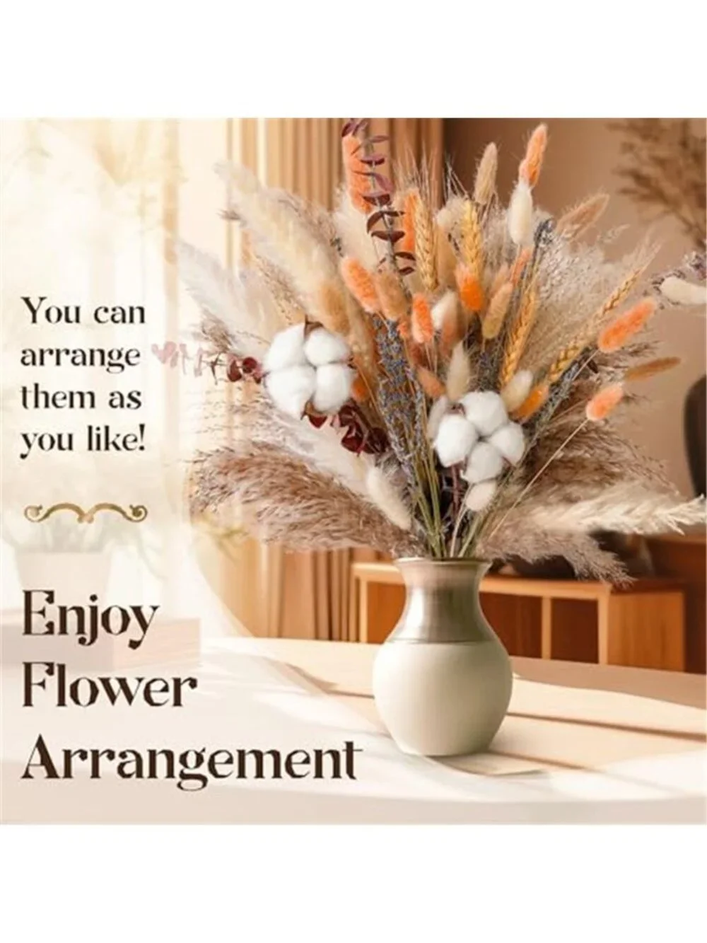 Fall Dried Flower Bouquet Boho Fall Decor with Pampas Grass, Cotton
